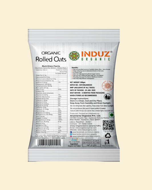 Organic Rolled Oats - 200 GMS | Induz | Healthy  Delicious Breakfast Option