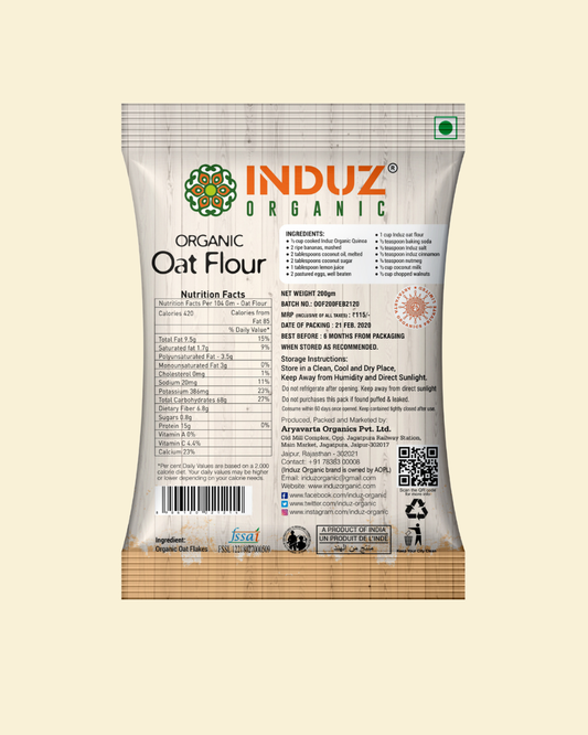 Organic Oat Flour 200 GMS - Induz | Gluten-Free, Non-GMO, High Fiber Flour
